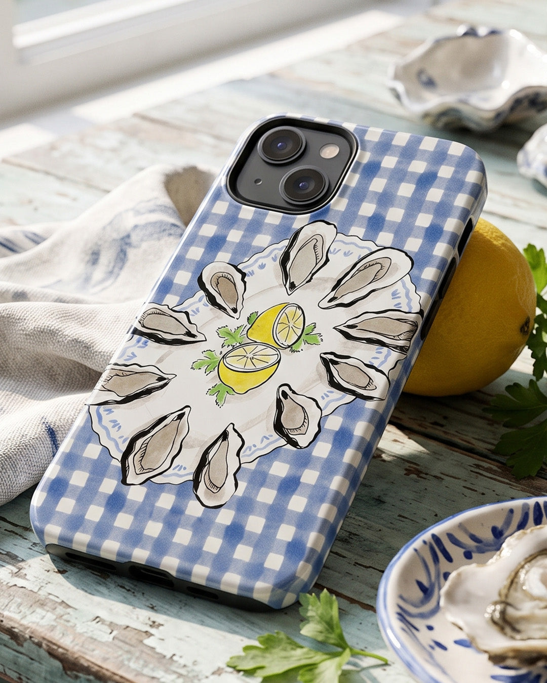 Oyster & Lemon Gingham iPhone 15 Case