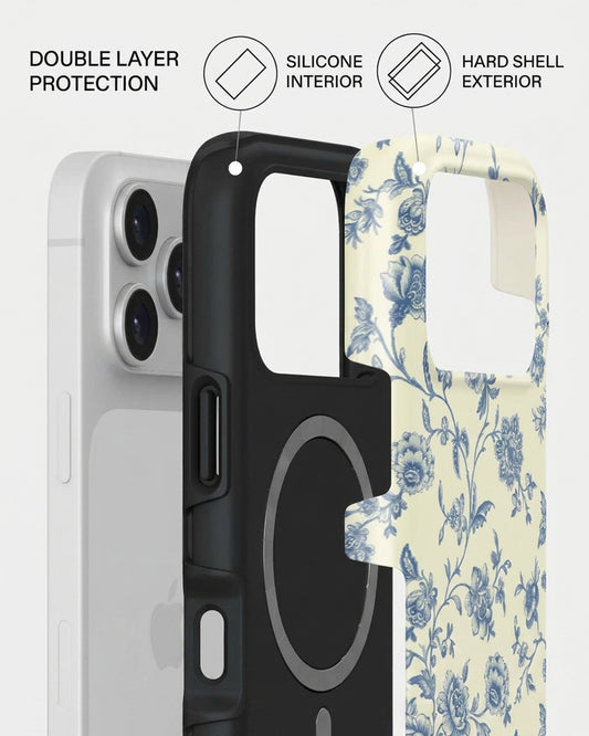 Blue Toile Floral iPhone 17 Pro Case
