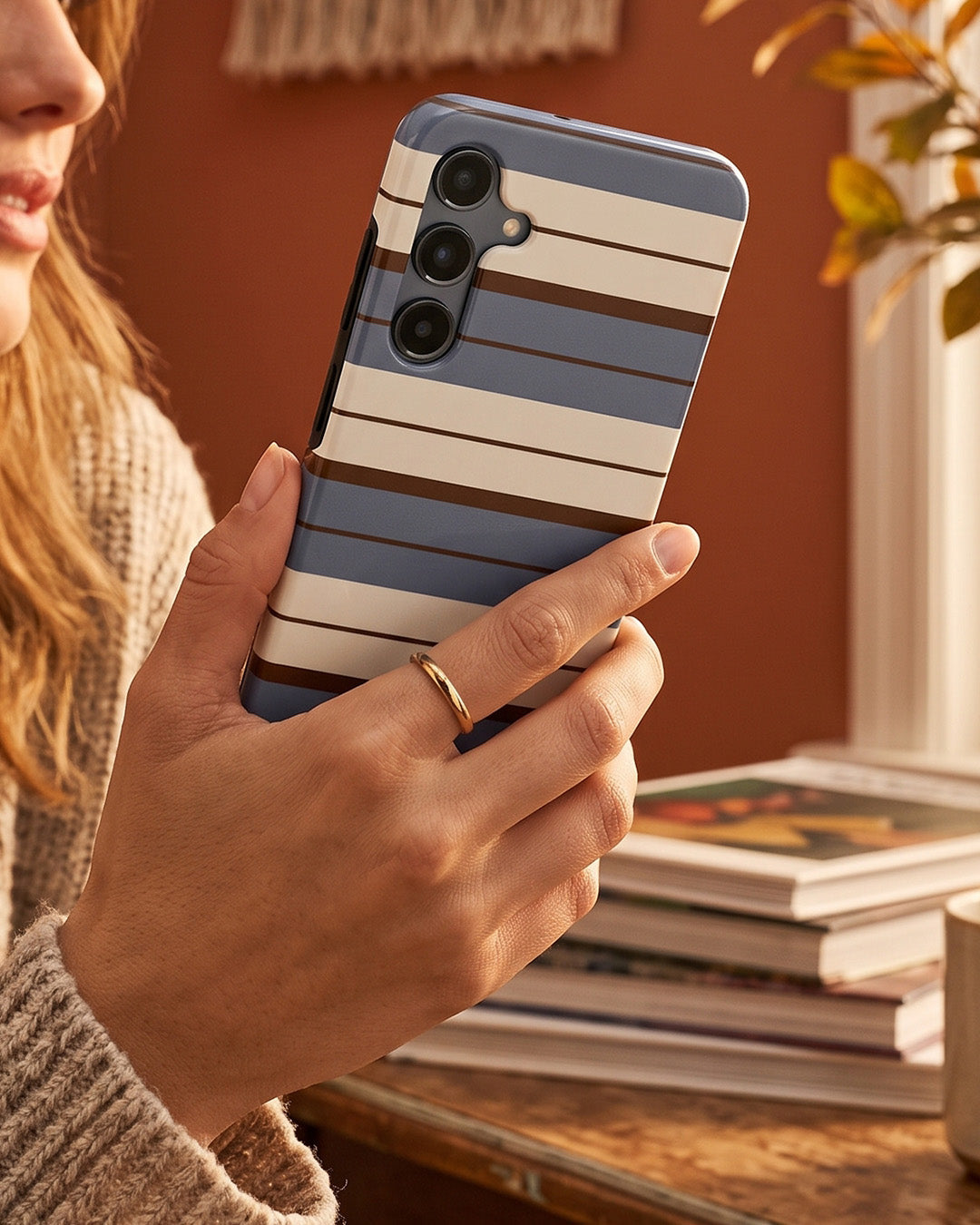 Blue & Cream Horizontal Stripe Samsung Galaxy A16 Case