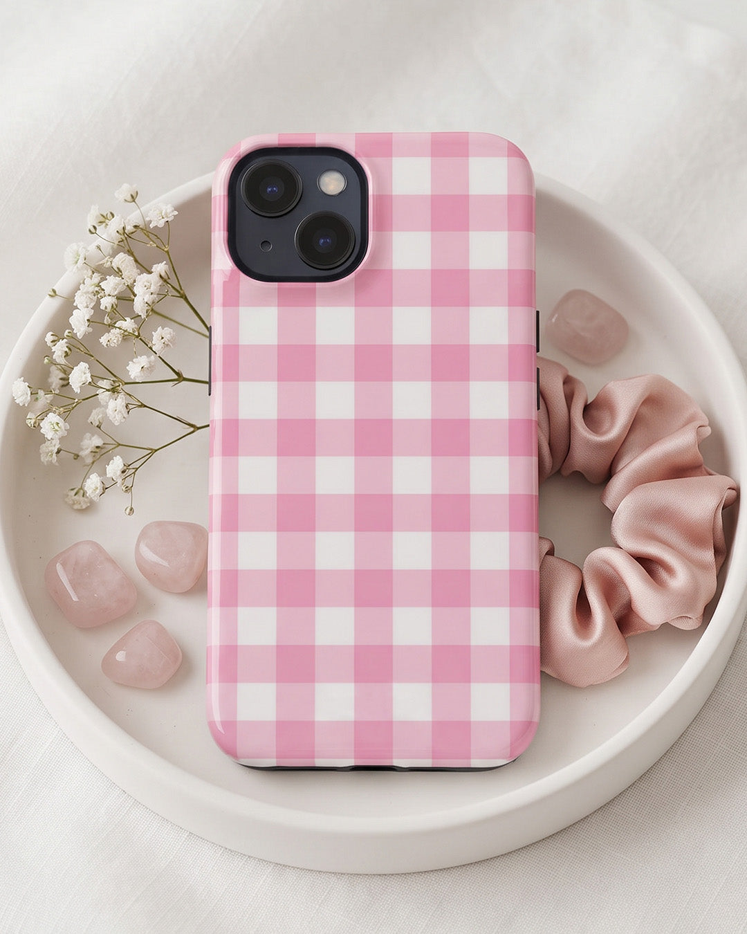 Pink Gingham Check iPhone 14 Plus Case