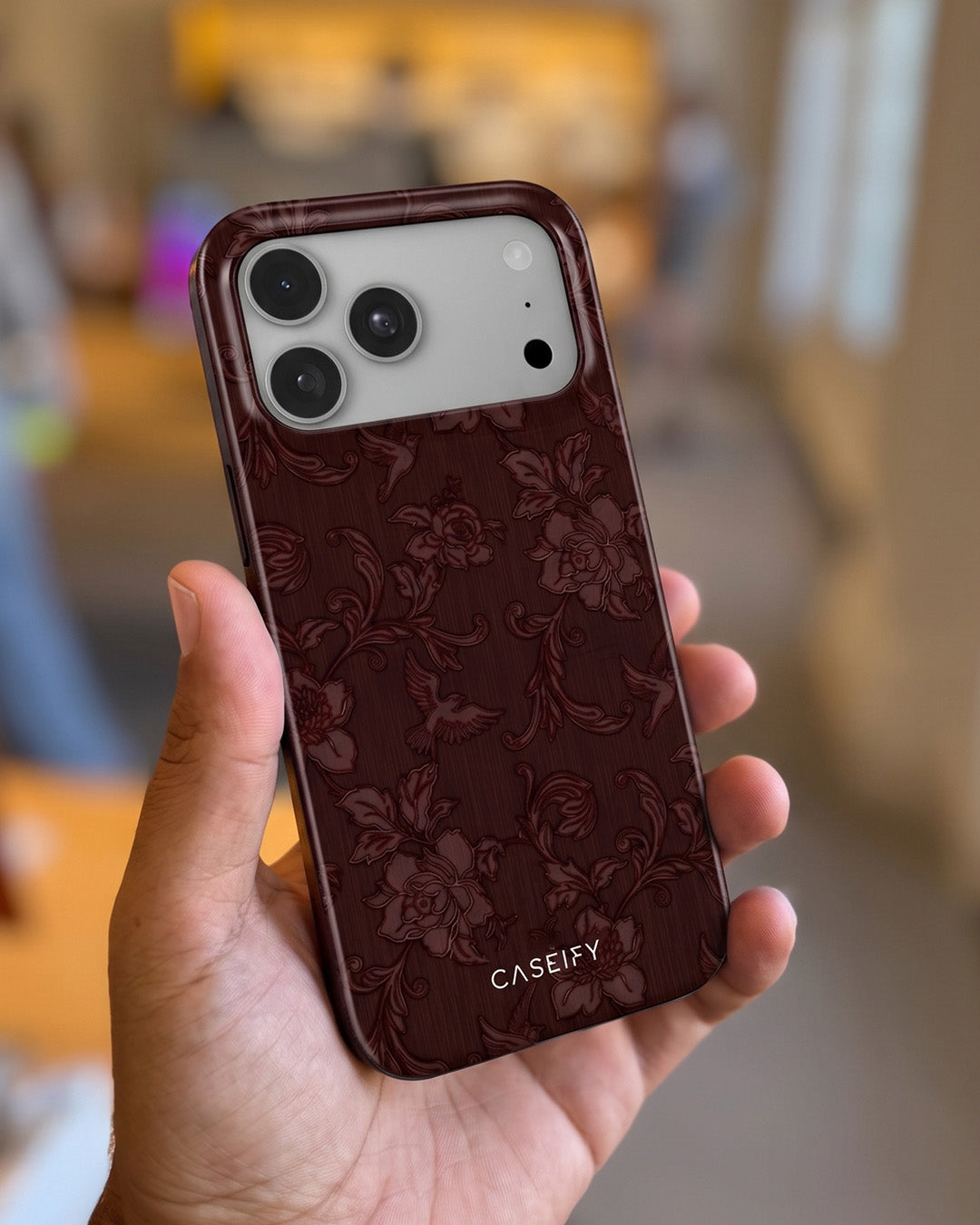 Burgundy Damask Floral iPhone 18 Pro Max Case