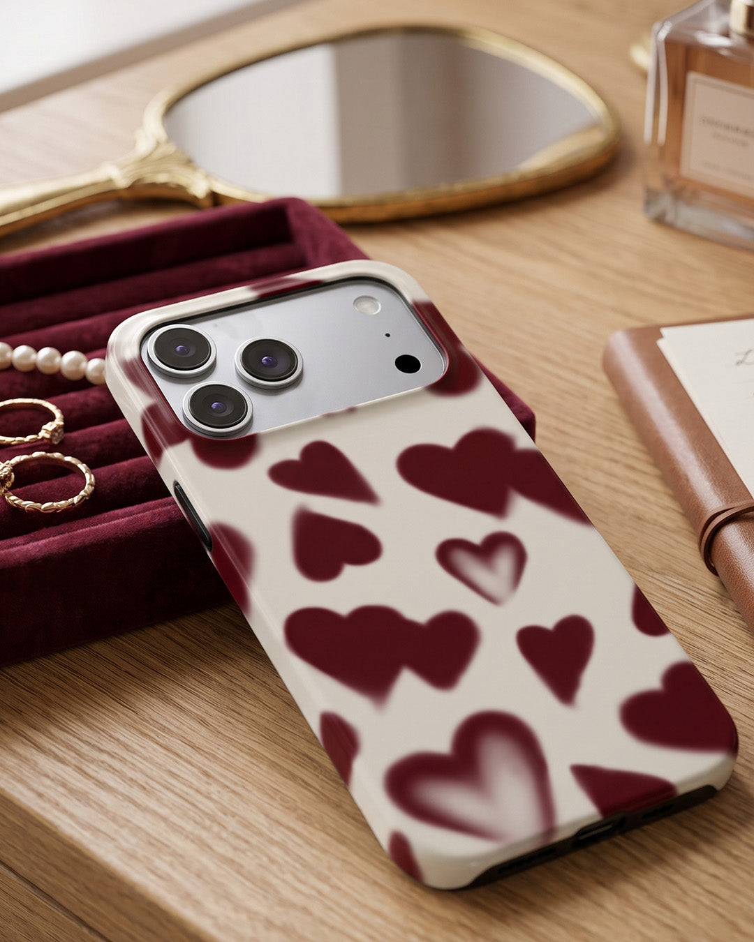 Burgundy Heart Print iPhone 17 Pro Max Case