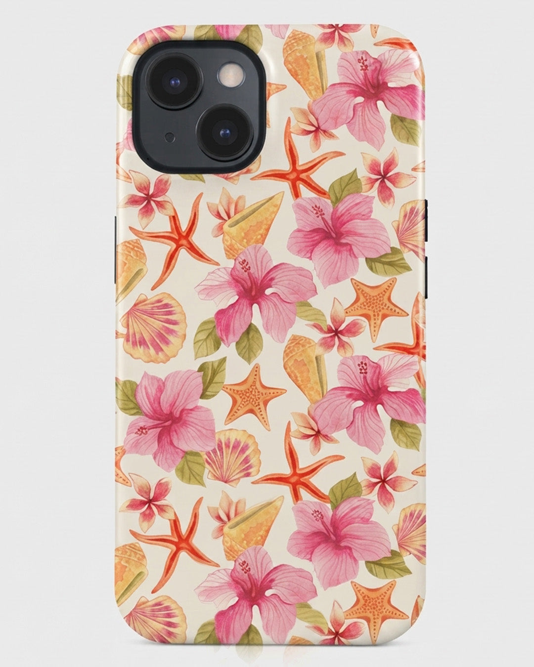 Tropical Hibiscus & Shells iPhone 14 Plus Case