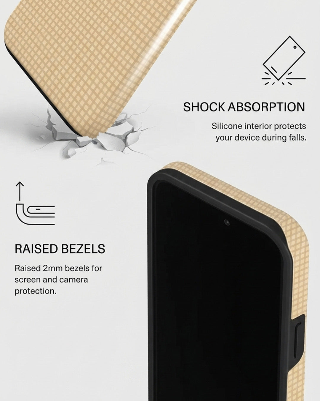 Beige Gingham Check iPhone 14 Pro Case