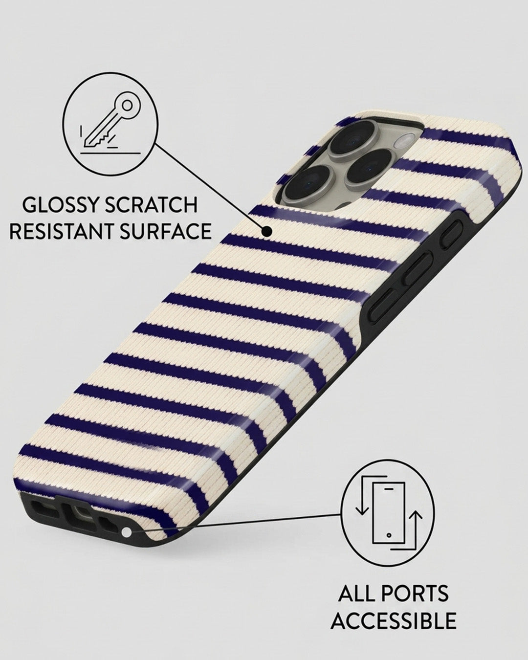 Navy Ribbed Stripe iPhone 16 Pro Case