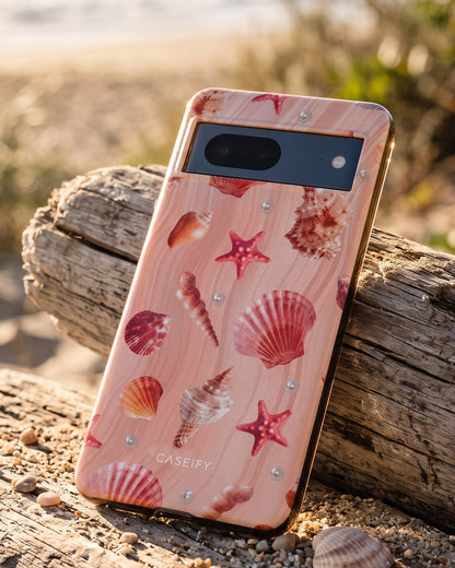 Coral Pink Seashells Glossy Google Pixel 7 Case