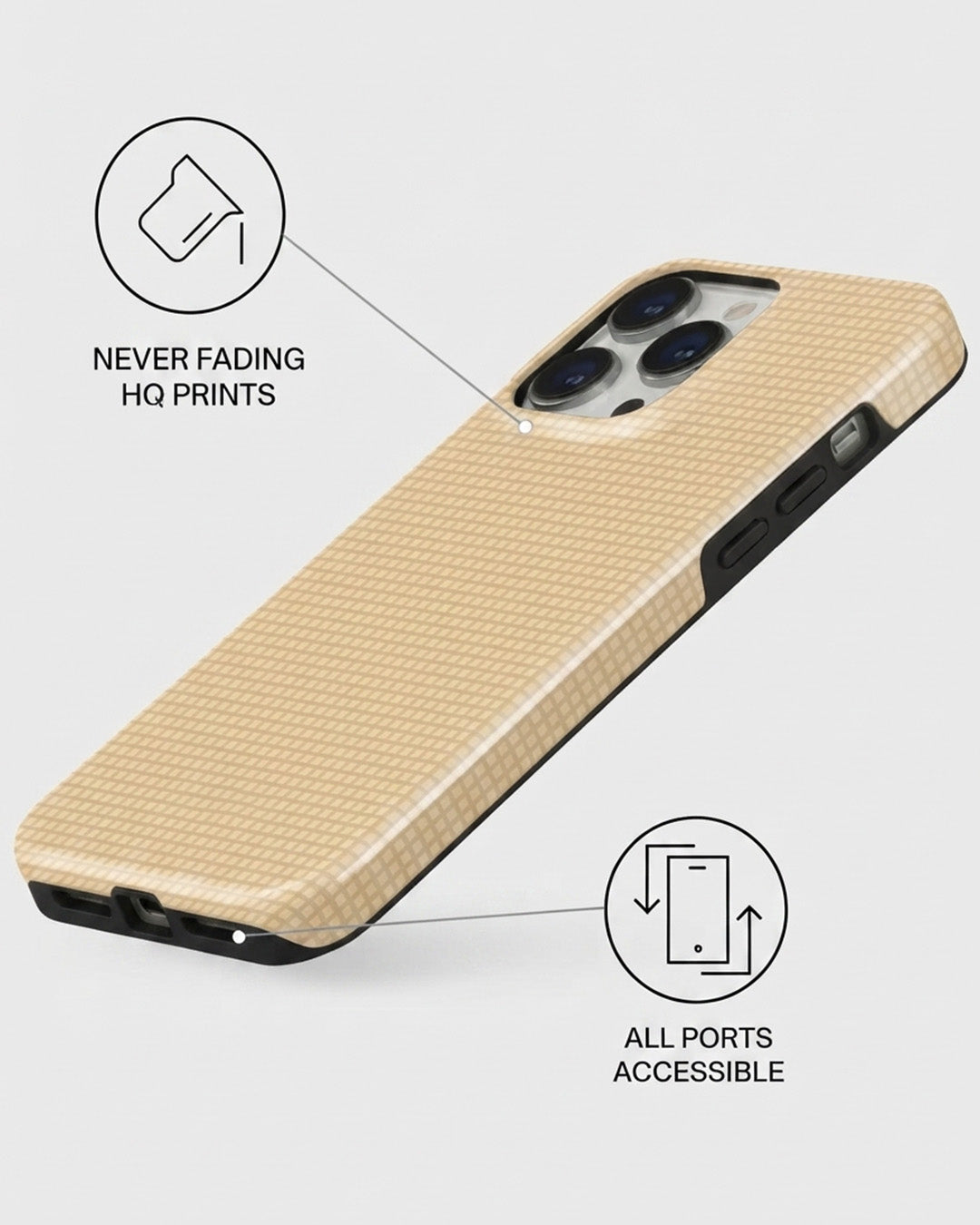 Beige Gingham Check iPhone 14 Pro Case
