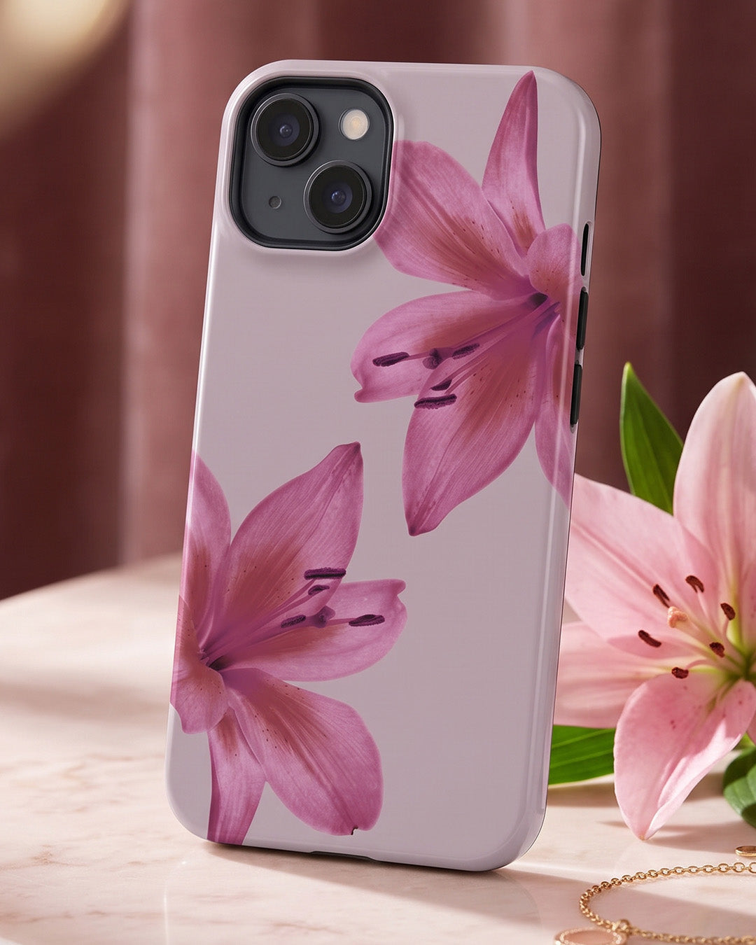 Pink Lily Floral iPhone 15 Case