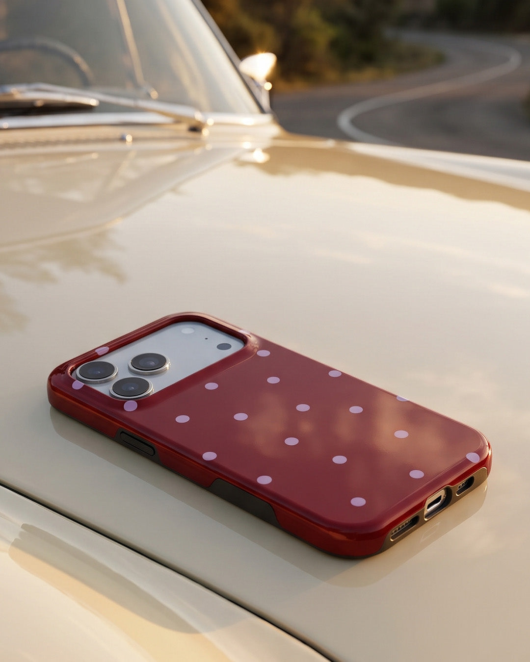 Burgundy Polka Dot iPhone 18 Pro Case