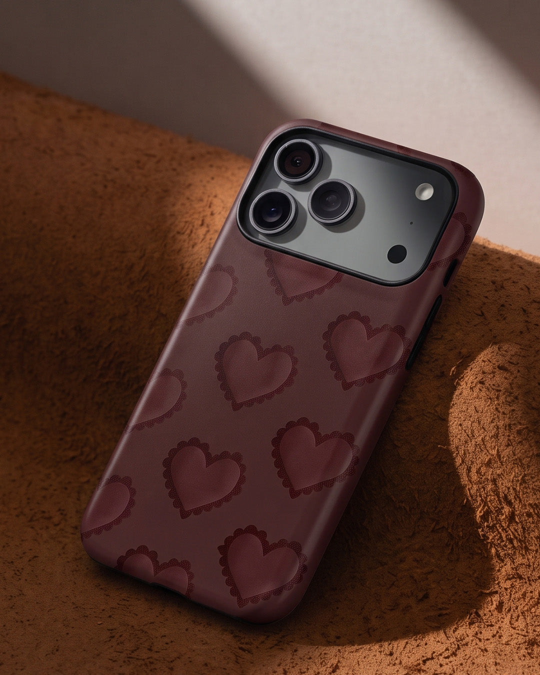 Embossed Burgundy Heart iPhone 18 Pro Max Case