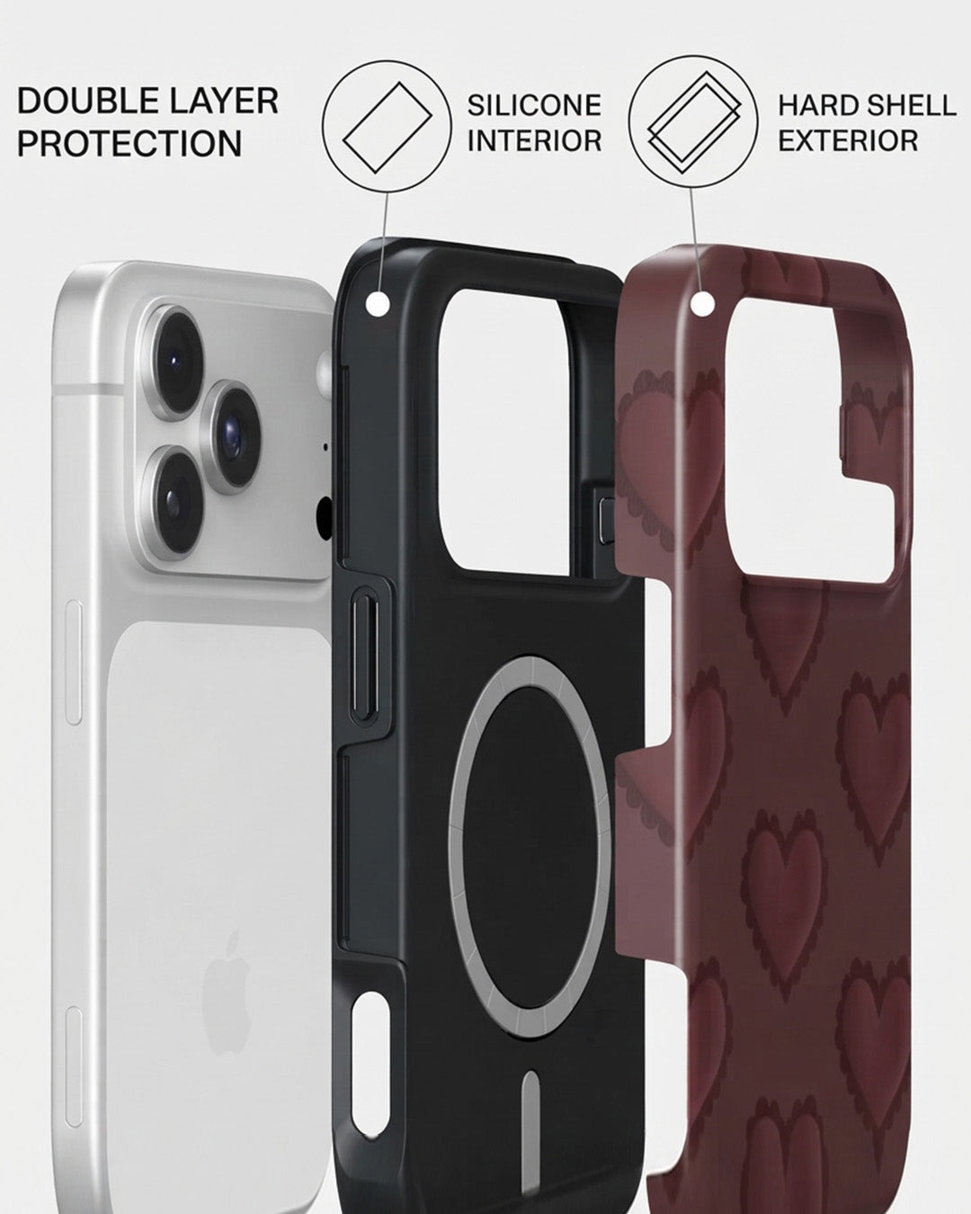 Embossed Burgundy Heart iPhone 18 Pro Max Case