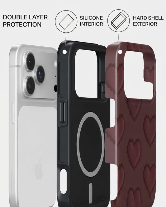 Embossed Burgundy Heart iPhone 18 Pro Max Case