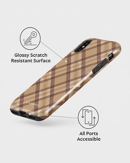 Brown Plaid Check iPhone X Case