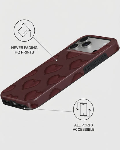 Embossed Burgundy Heart iPhone 18 Pro Max Case