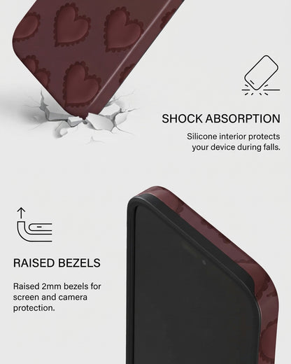 Embossed Burgundy Heart iPhone 18 Pro Max Case