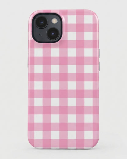 Pink Gingham Check iPhone 14 Plus Case