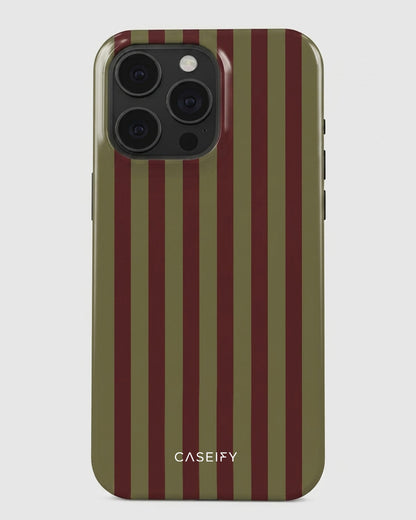 Olive & Maroon Stripe iPhone 15 Pro Case