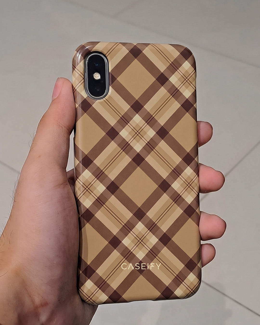 Brown Plaid Check iPhone X Case