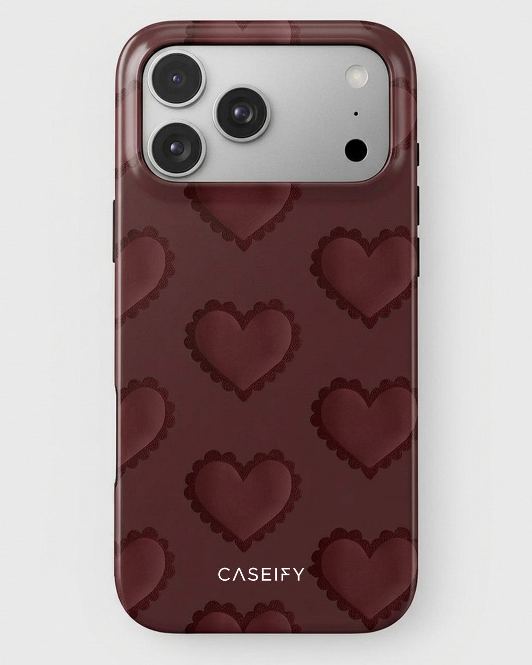 Embossed Burgundy Heart iPhone 18 Pro Max Case
