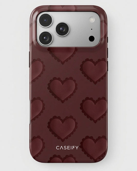 Embossed Burgundy Heart iPhone 18 Pro Max Case