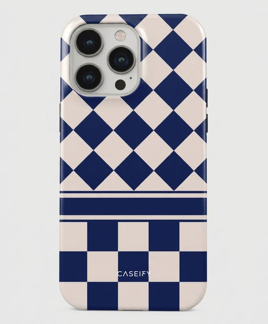 Navy Diamond Check iPhone 14 Pro Max Case