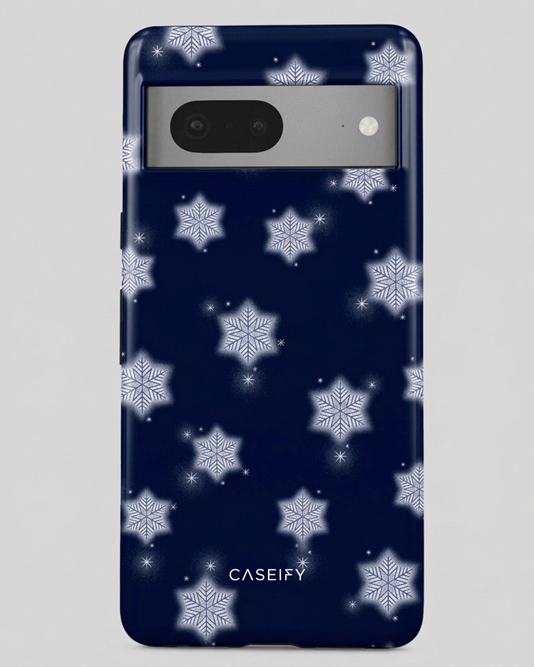 Navy Blue Snowflake Glossy Google Pixel 7 Case