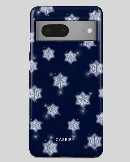 Navy Blue Snowflake Glossy Google Pixel 7 Case