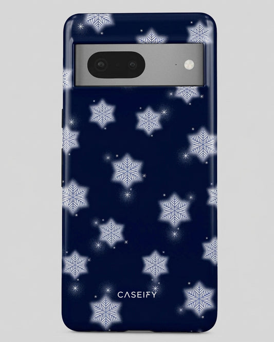 Navy Blue Snowflake Glossy Google Pixel 7 Case