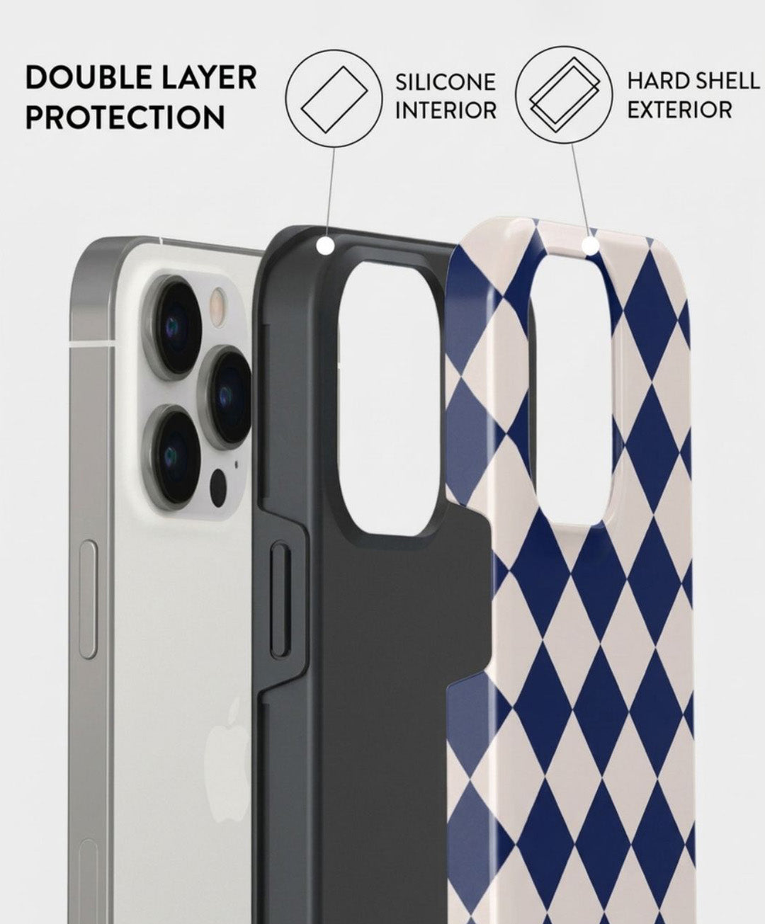 Navy Diamond Check iPhone 14 Pro Max Case