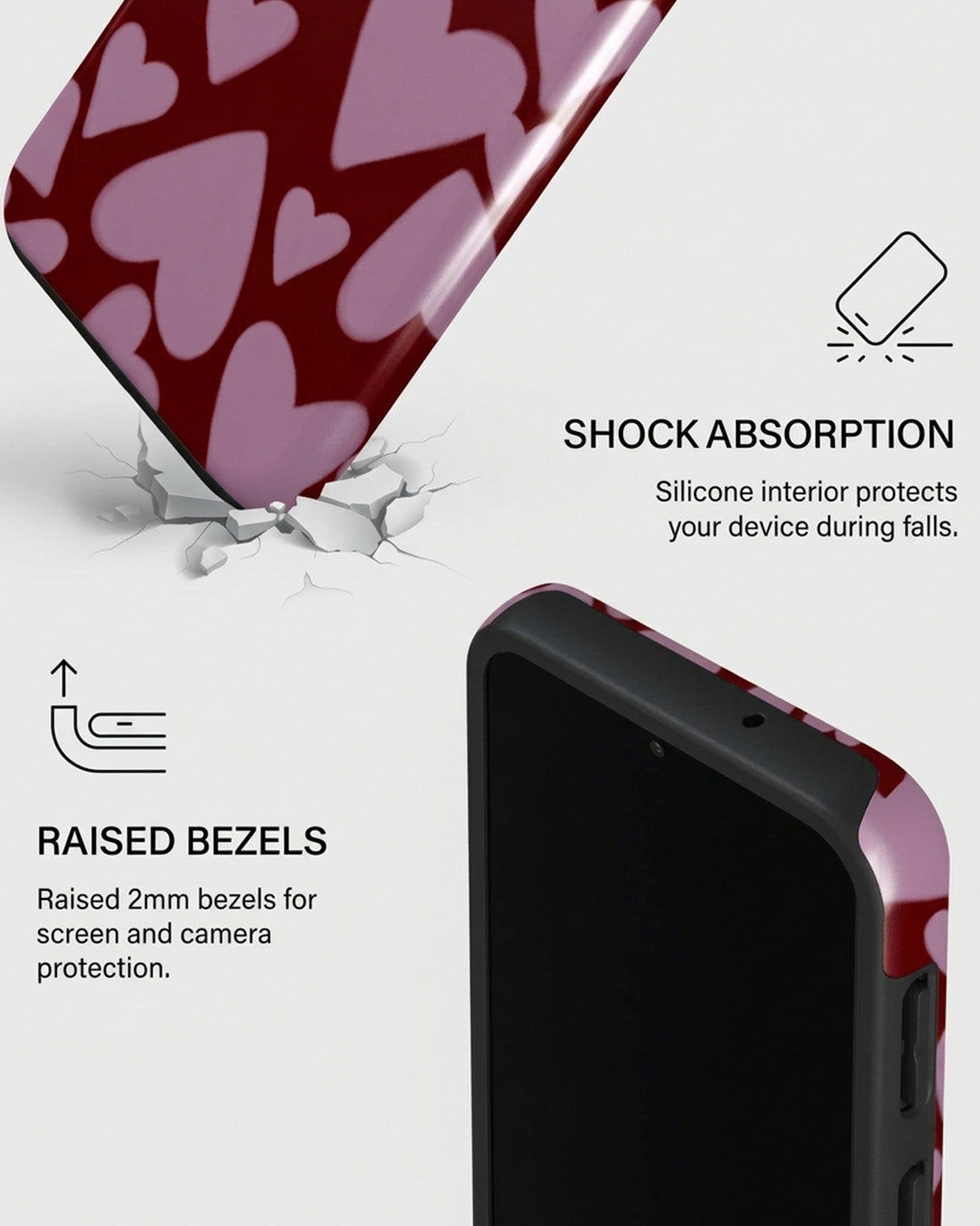 Pink Heart on Maroon Samsung Galaxy A25 Case