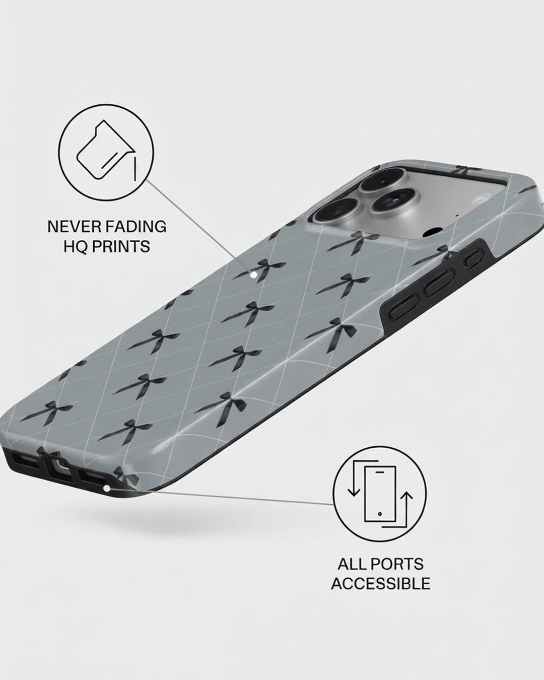 Grey Bow Print iPhone 18 Pro Max Case