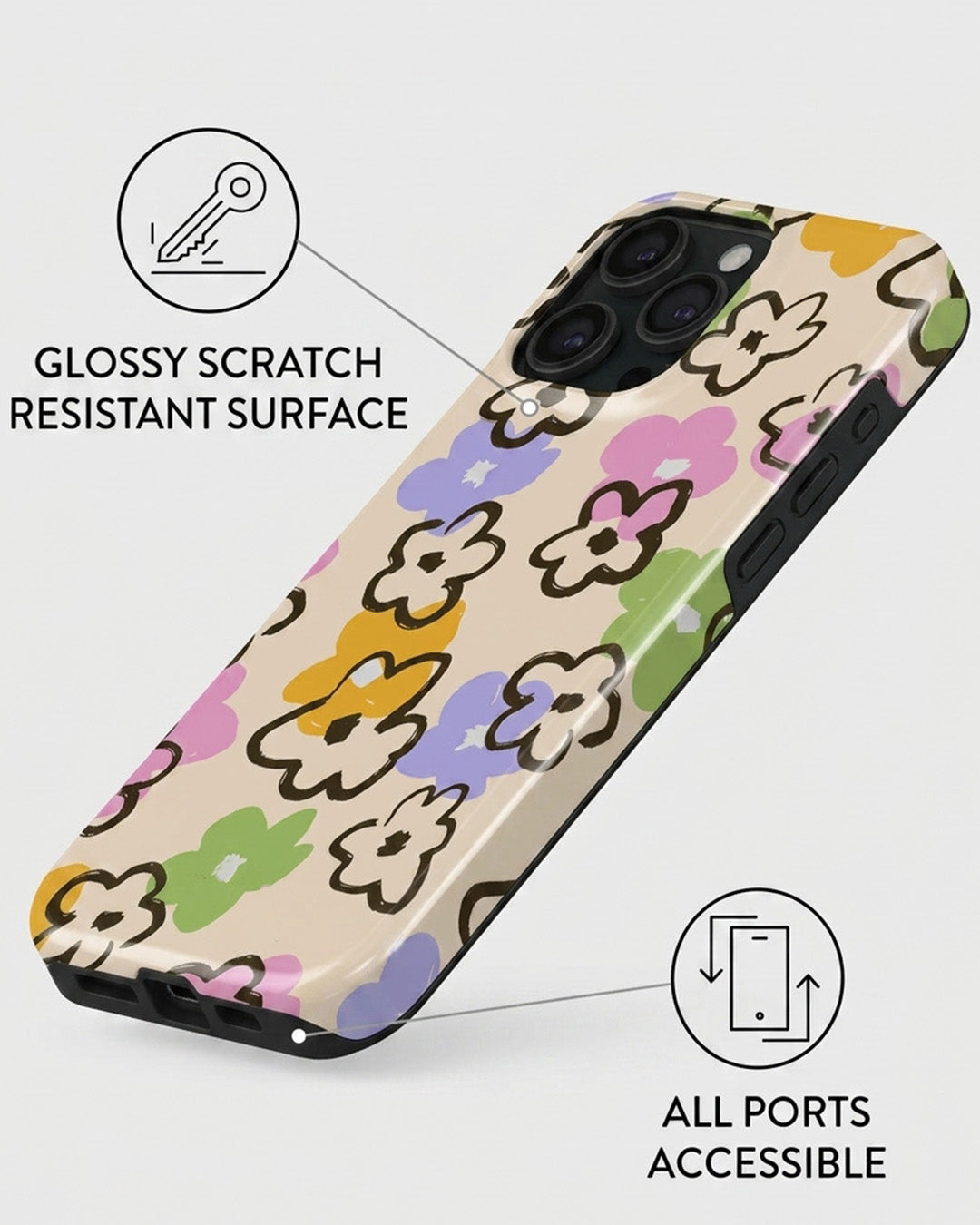 Retro Flower Doodle iPhone 15 Pro Max Case