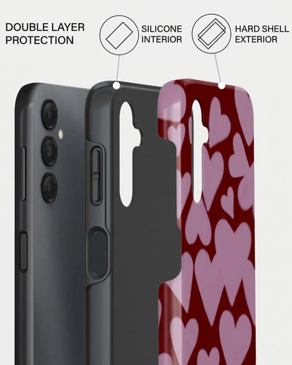 Pink Heart on Maroon Samsung Galaxy A25 Case