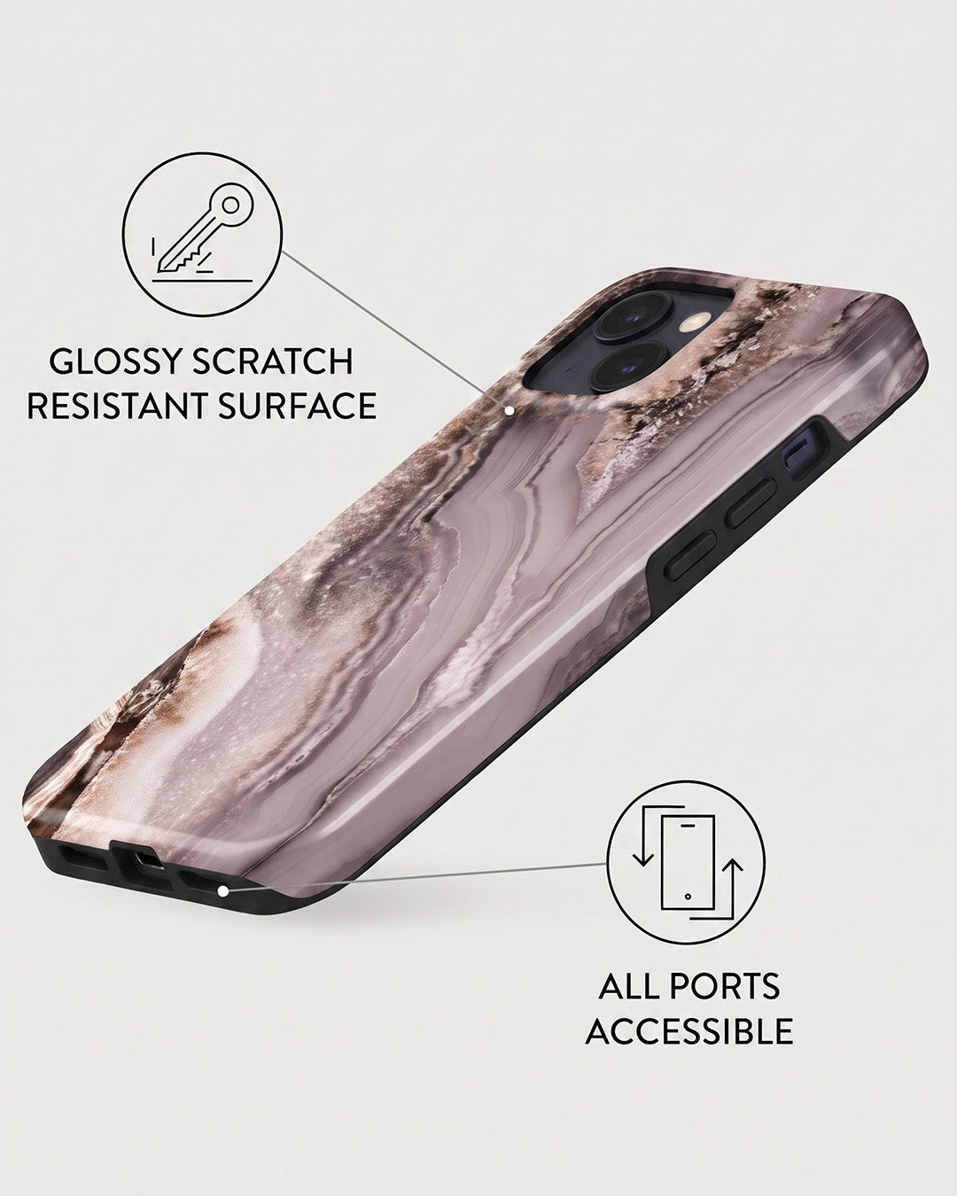 Mauve Grey Agate Marble iPhone 13 mini Case