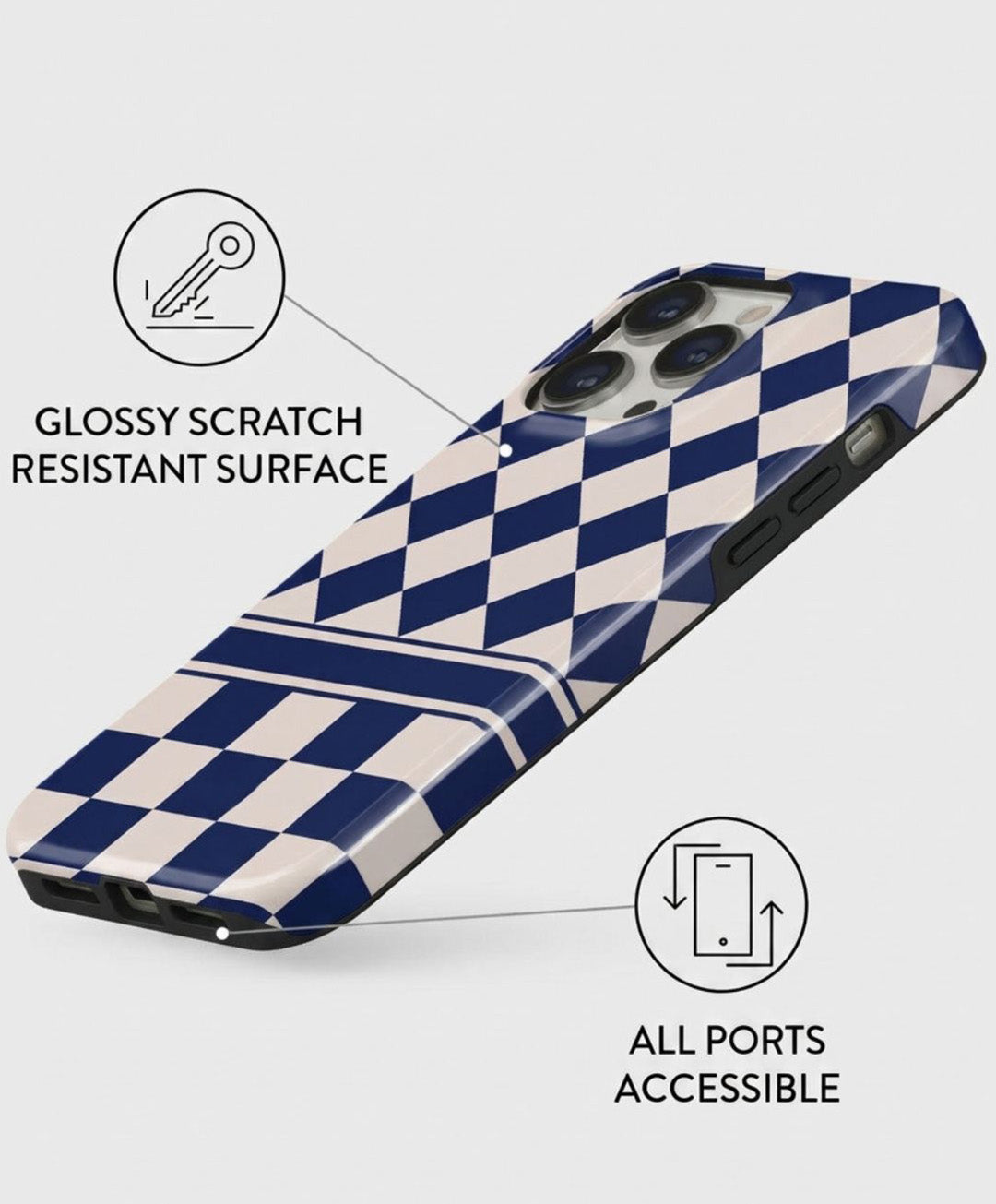 Navy Diamond Check iPhone 14 Pro Max Case