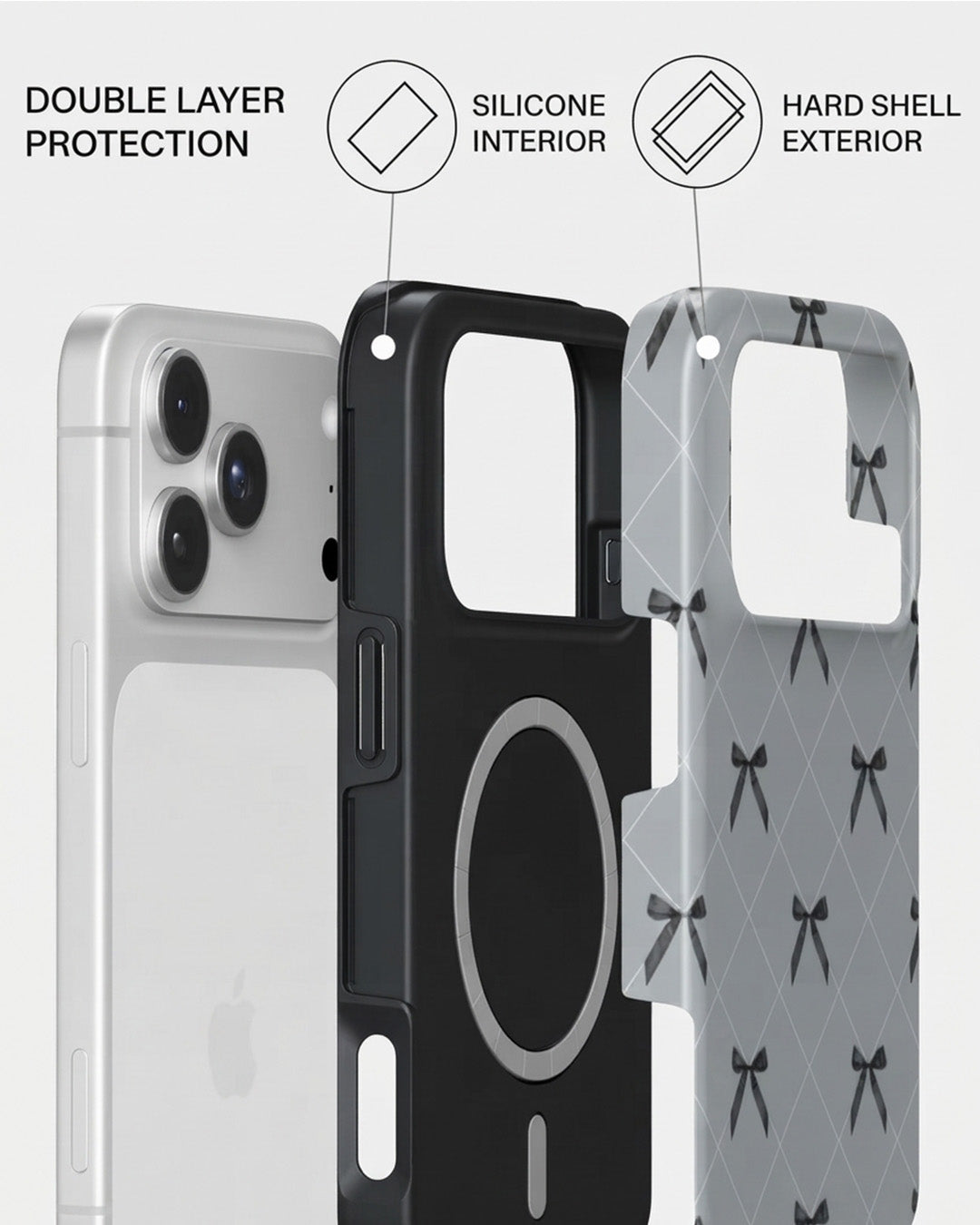 Grey Bow Print iPhone 18 Pro Max Case