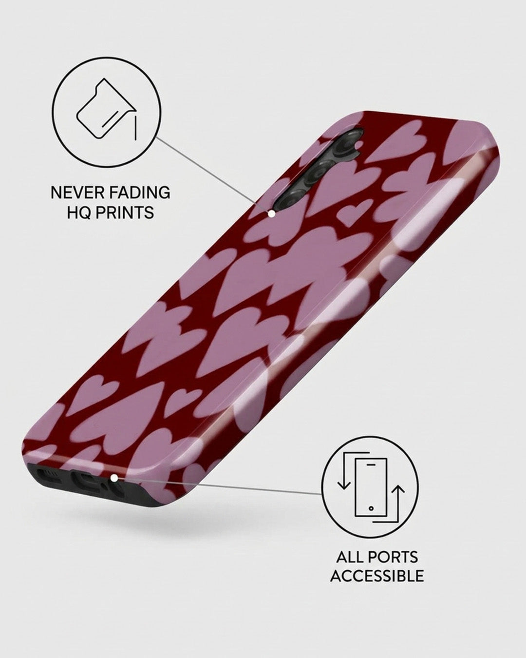 Pink Heart on Maroon Samsung Galaxy A25 Case