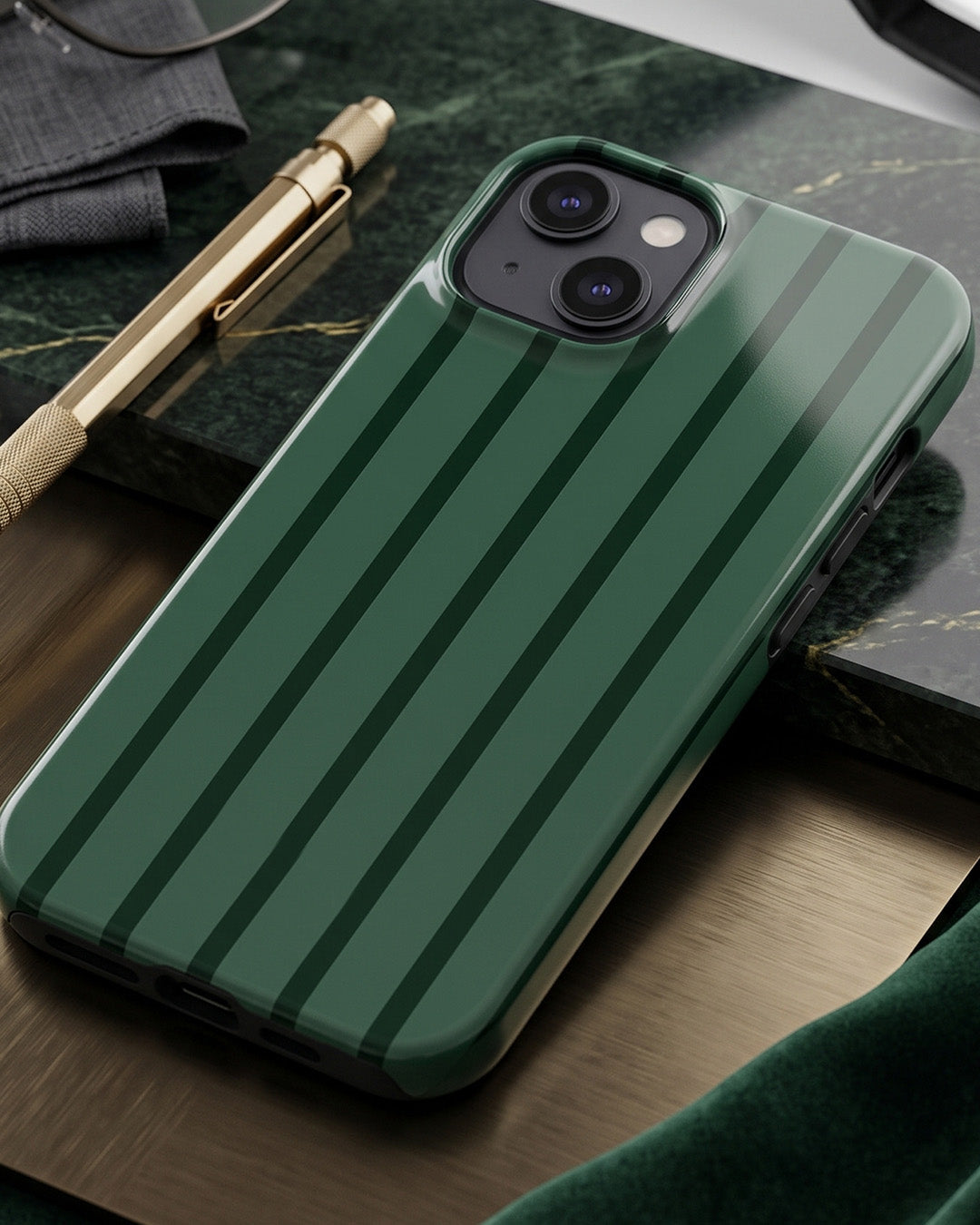 Green Pinstripe iPhone 15 Case