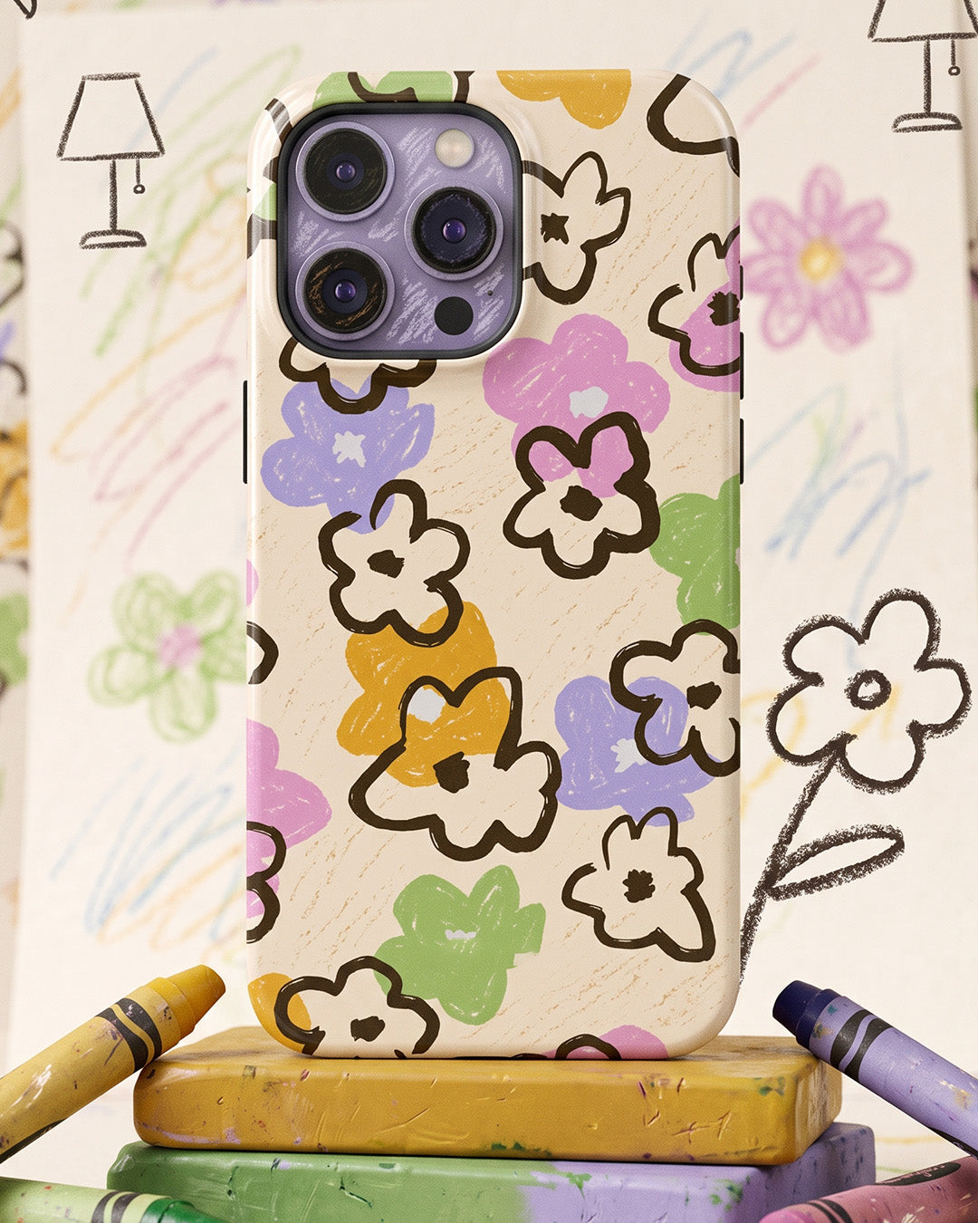 Retro Flower Doodle iPhone 15 Pro Max Case