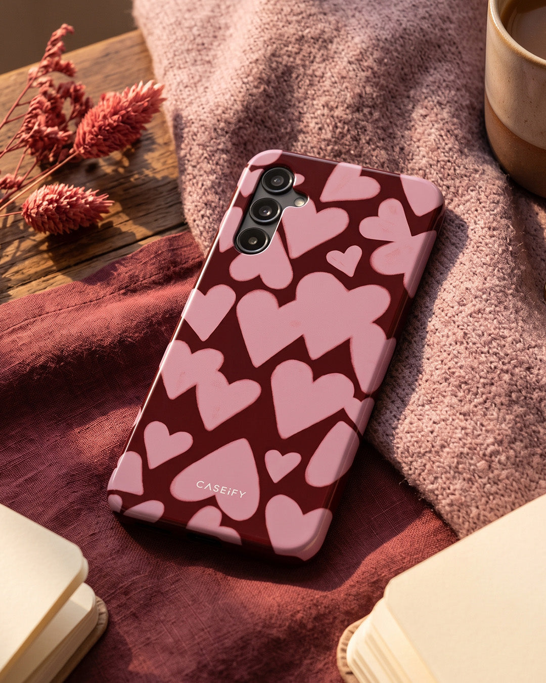 Pink Heart on Maroon Samsung Galaxy A25 Case