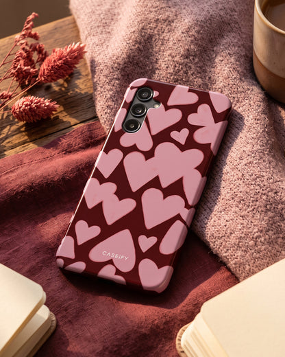 Pink Heart on Maroon Samsung Galaxy A25 Case