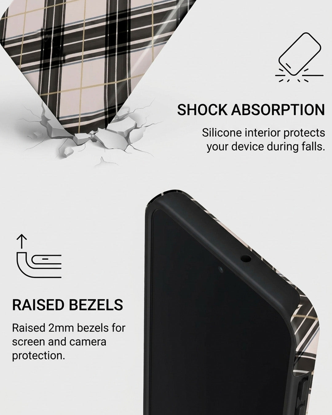 Black & Cream Tartan Plaid Samsung Galaxy A16 Case