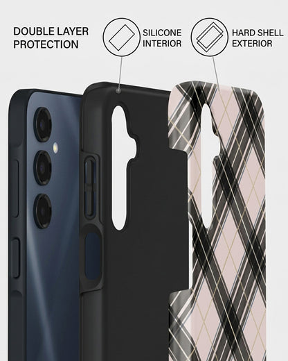 Black & Cream Tartan Plaid Samsung Galaxy A16 Case