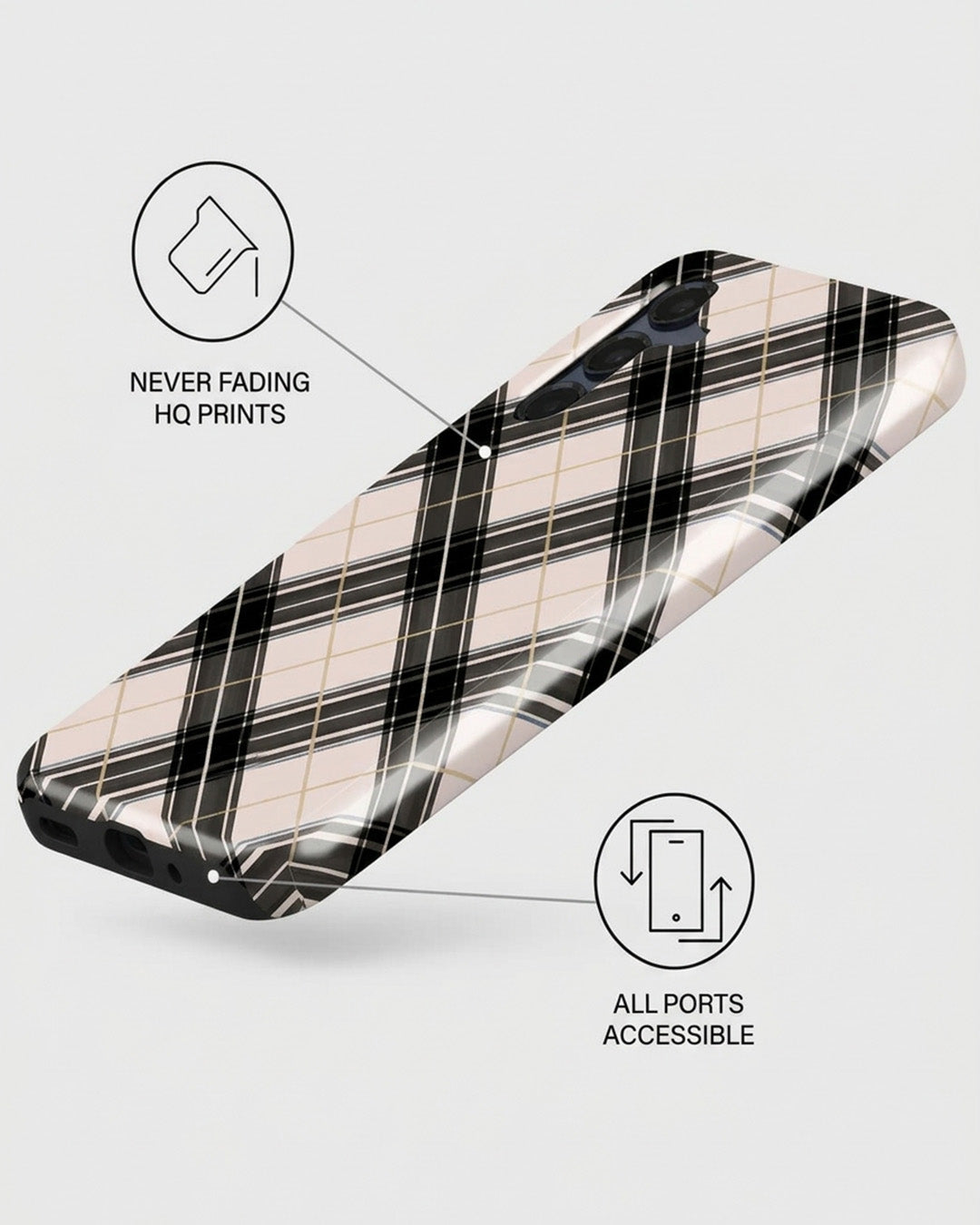 Black & Cream Tartan Plaid Samsung Galaxy A16 Case