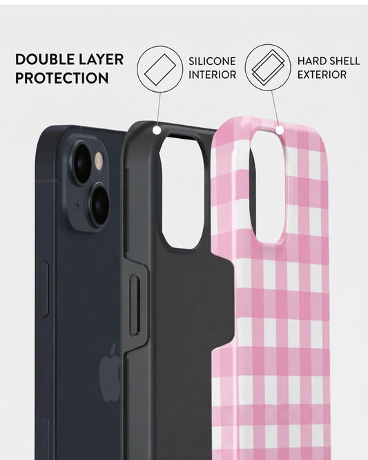 Pink Gingham Check iPhone 14 Plus Case