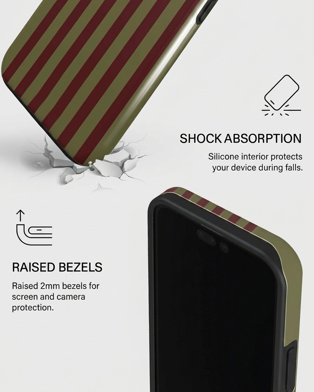 Olive & Maroon Stripe iPhone 15 Pro Case