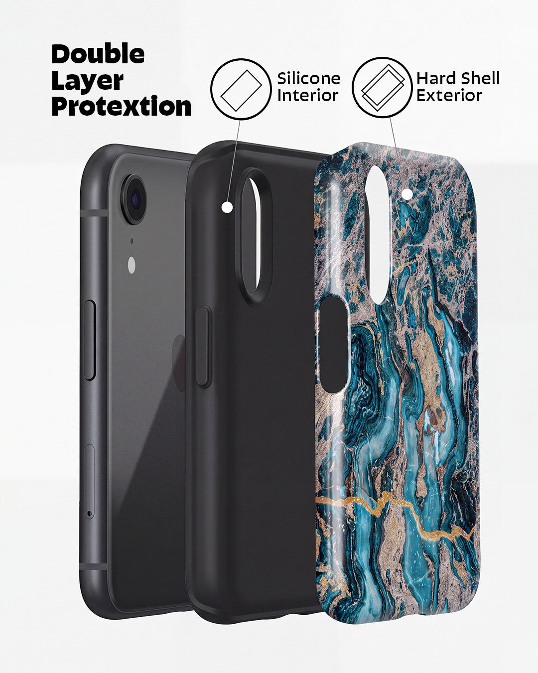 Teal Gold Marble iPhone XR Case