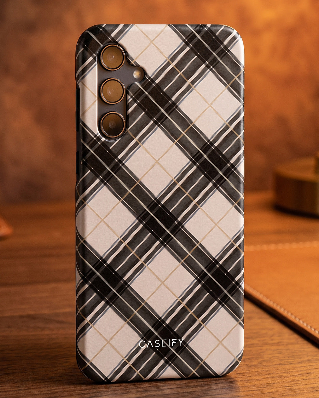 Black & Cream Tartan Plaid Samsung Galaxy A16 Case