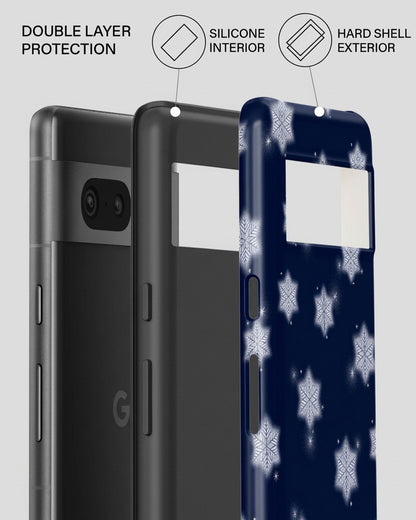 Navy Blue Snowflake Glossy Google Pixel 7 Case