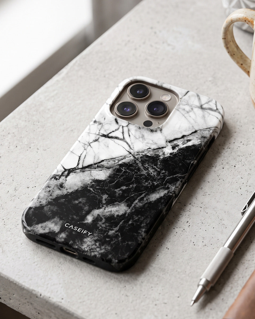 Black & White Marble iPhone 16 Pro Max Case